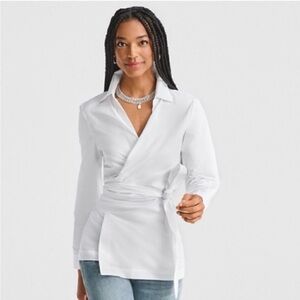 Cabi Highlife White Wrap Shirt #6293 Size Medium